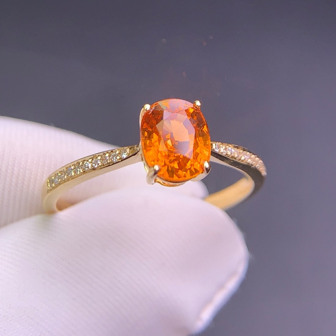 14k Gold 1.6 Ct Natural Spessartine & Diamond Ring - 9