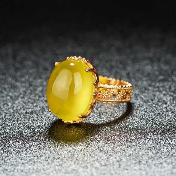 14k Gold 13.35 Ct Natural Prehnite & Ruby Ring - 2
