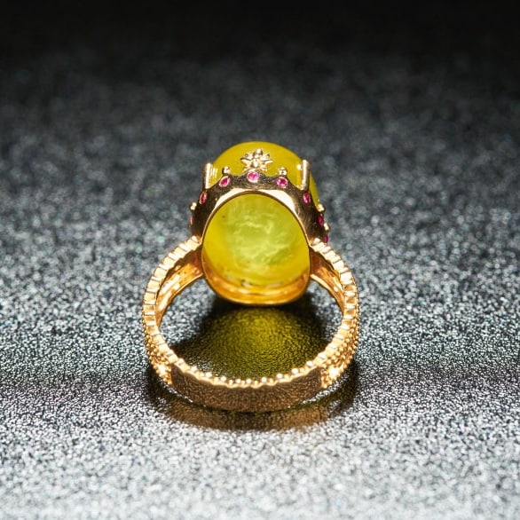 14k Gold 13.35 Ct Natural Prehnite & Ruby Ring - 4