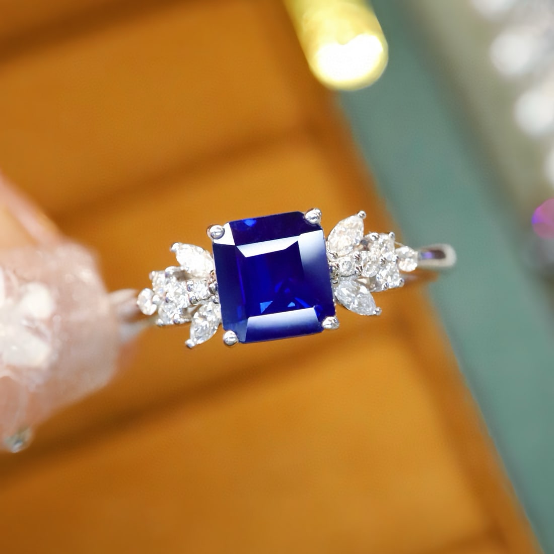 14k Gold 1.20 Ctw Natural Sapphire & Diamond Ring: Ref:231091258 // gold content:14k gold // ring size:7. 25us // // main gemstone:sapphire // shape:octagonal // carat weight:1. 03ct // color:royal blue // treatment:natural // // adjacent gemstone 2