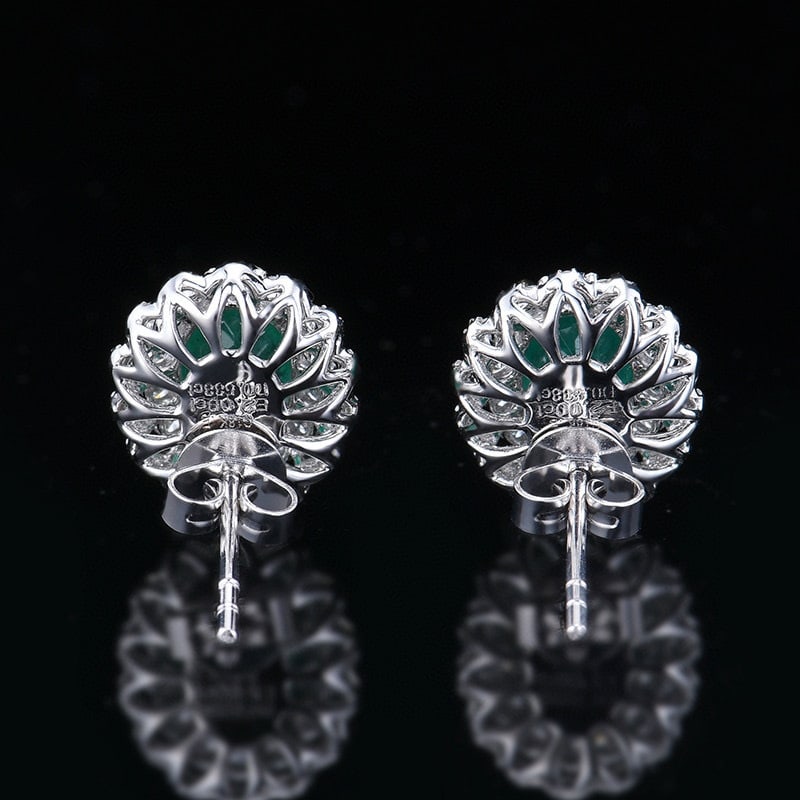 14k Gold 2.59 Ctw Vivid Green Natural Emerald & Diamond Earrings - 5