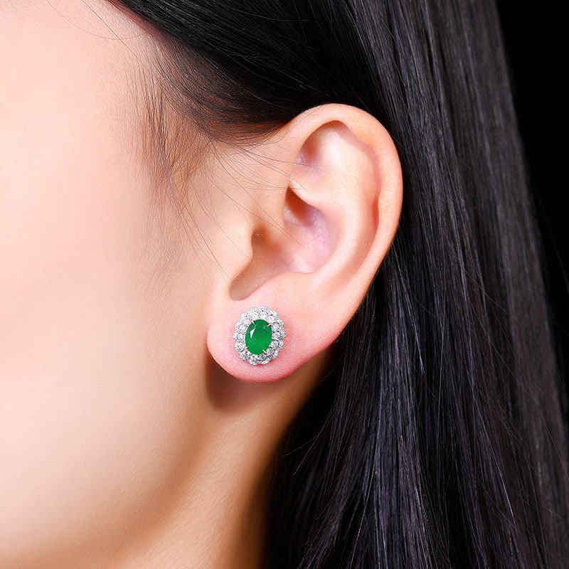 14k Gold 2.59 Ctw Vivid Green Natural Emerald & Diamond Earrings - 6