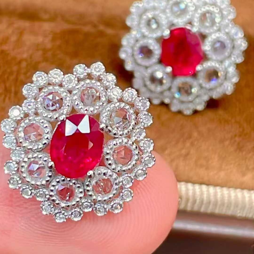 14k Gold 1.45 Ct Natural Ruby & Diamond & Sapphire Earrings - 6