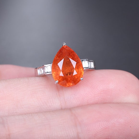 14k Gold 7.44 Ctw Natural Spessartine & Diamond Ring - 5