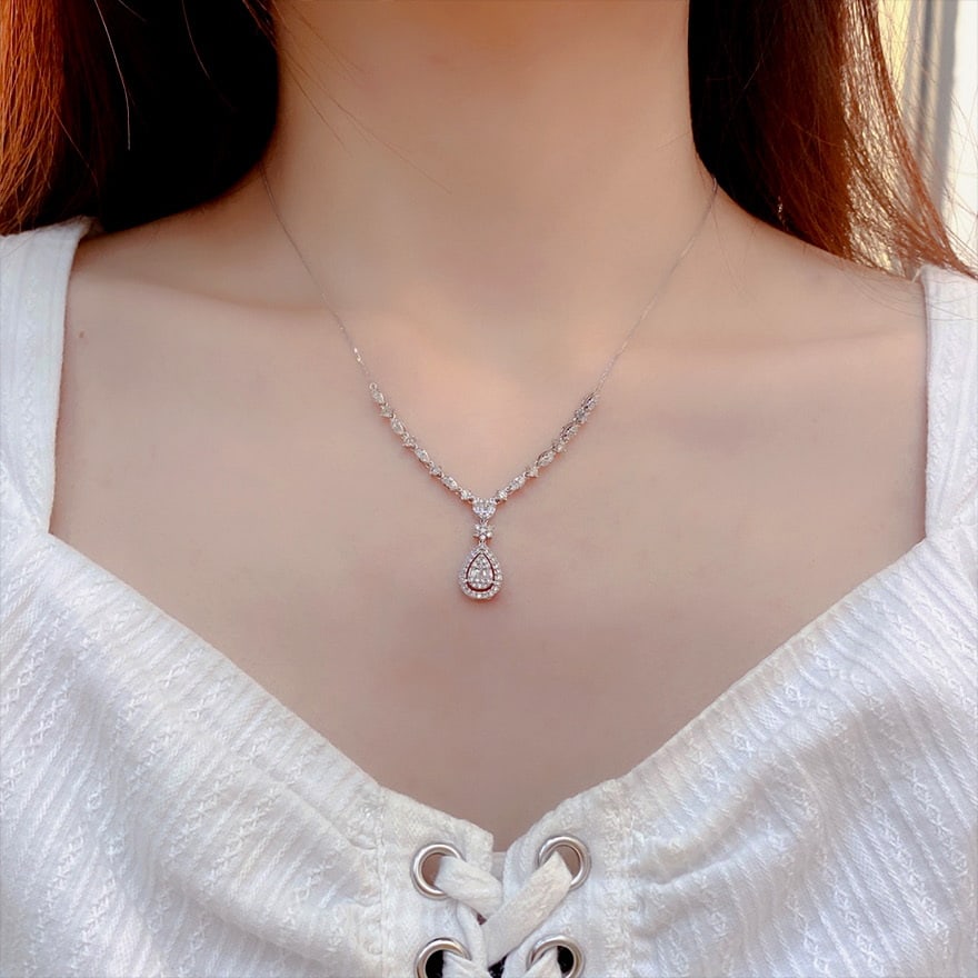 14k Gold 1 Ct Natural H Diamond Necklace - 5