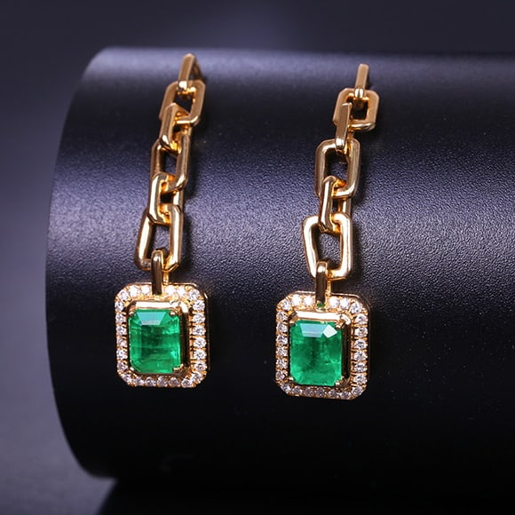 14k Gold 1.27 Ctw Vivid Green Natural Emerald & Diamond Earrings - 3