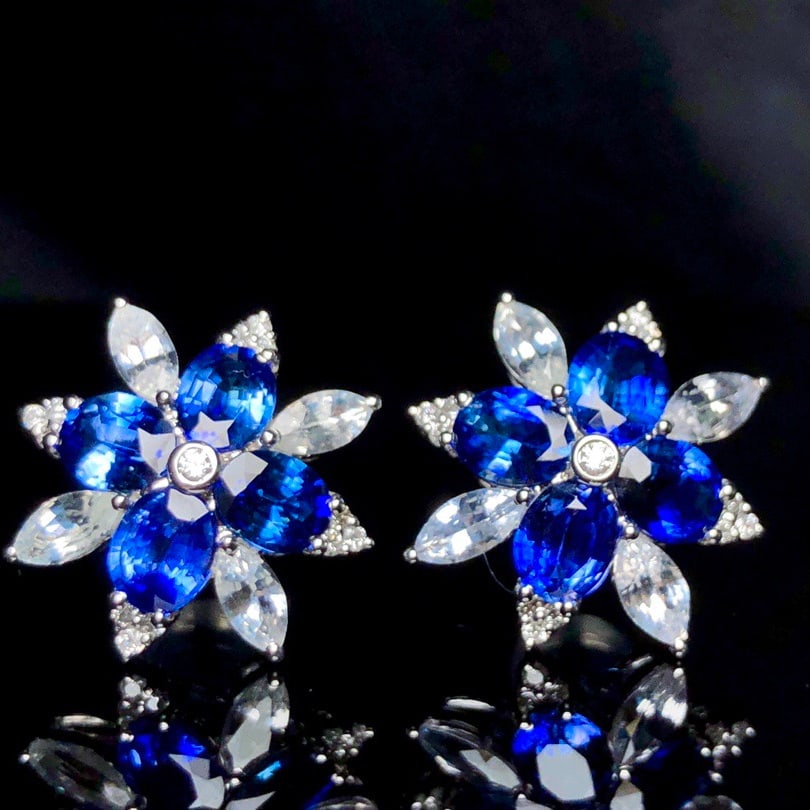 14k Gold 3.24 Ctw Vivid Blue Natural Sapphire & Diamond Earrings - 3