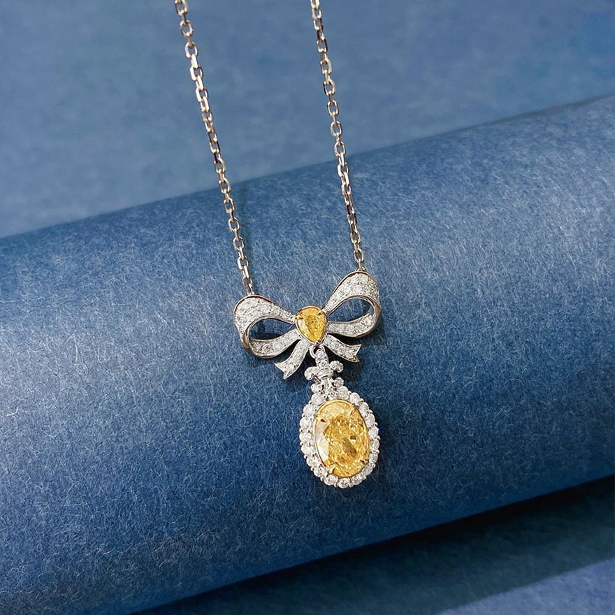 14k Gold 1.45 Ctw Natural Yellow Diamond & Diamond Necklace - 3