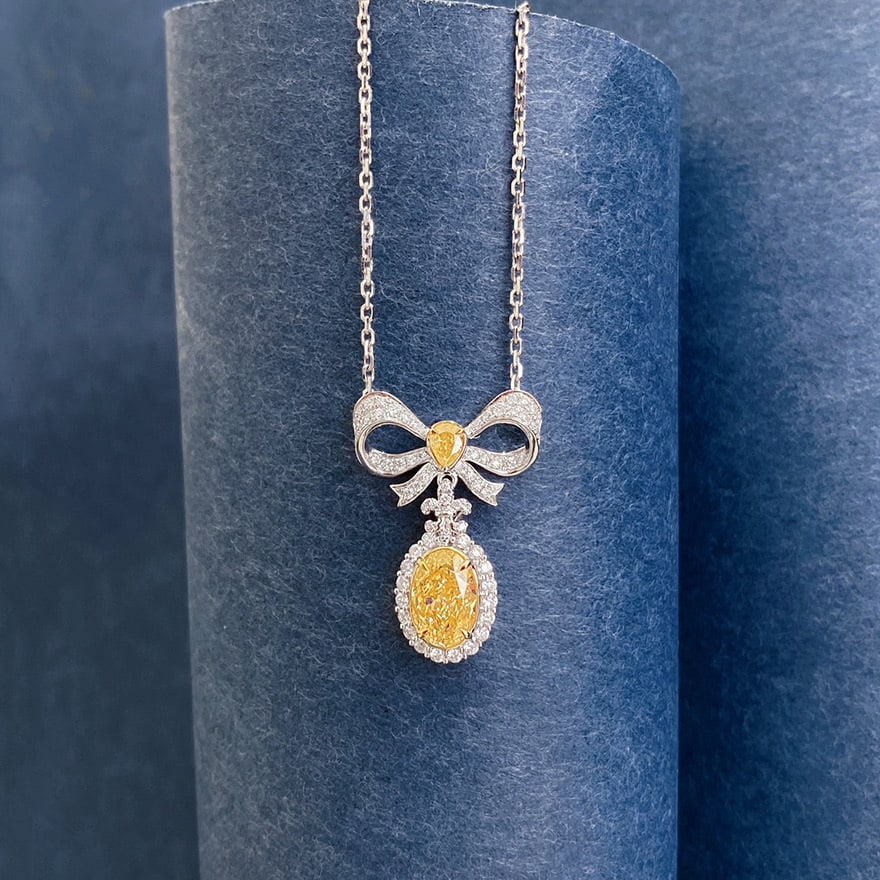 14k Gold 1.45 Ctw Natural Yellow Diamond & Diamond Necklace - 4