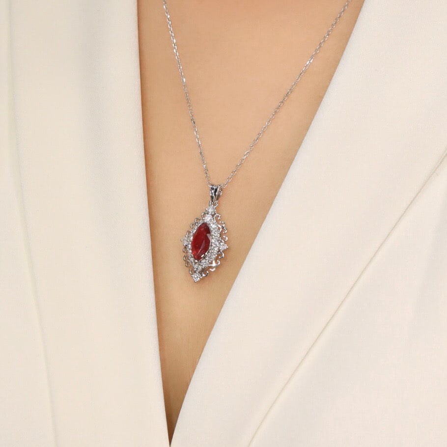 14k Gold 1.50 Ctw Natural Ruby & Diamond Pendant( Without Chain ) - 2