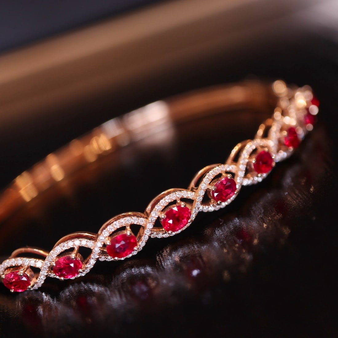 14k Gold 2.3 Ct Natural Ruby & Diamond Bangle - 3