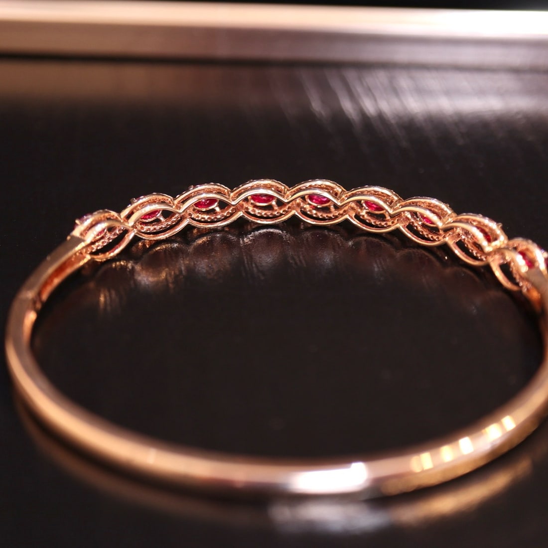 14k Gold 2.3 Ct Natural Ruby & Diamond Bangle - 4