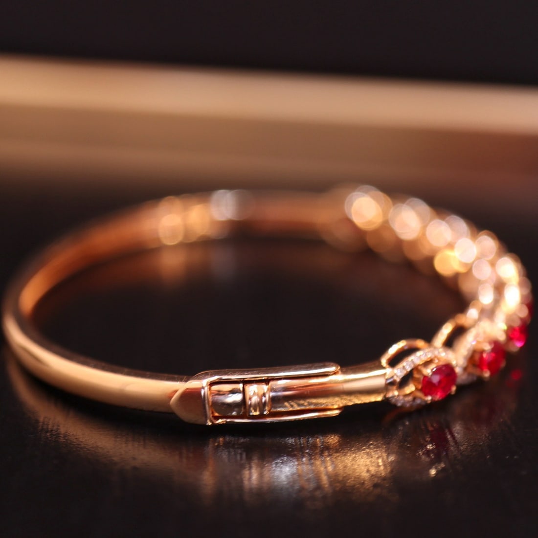 14k Gold 2.3 Ct Natural Ruby & Diamond Bangle - 5