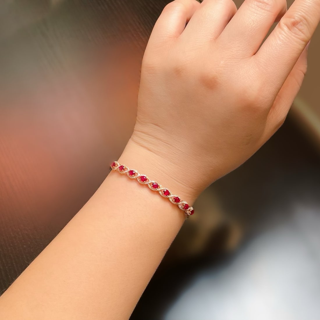14k Gold 2.3 Ct Natural Ruby & Diamond Bangle - 6
