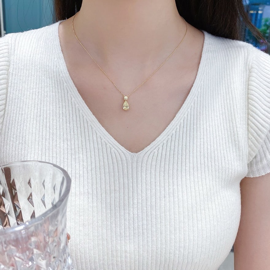 14k Gold 1.15 Ctw Natural Yellow Diamond & Diamond Necklace - 4