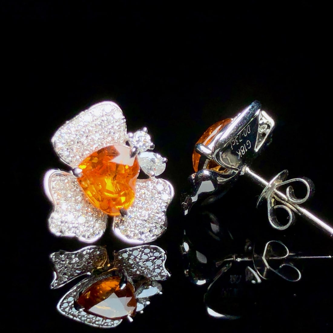 14k Gold 2.50 Ctw Natural Spessartine & Diamond Earrings - 4