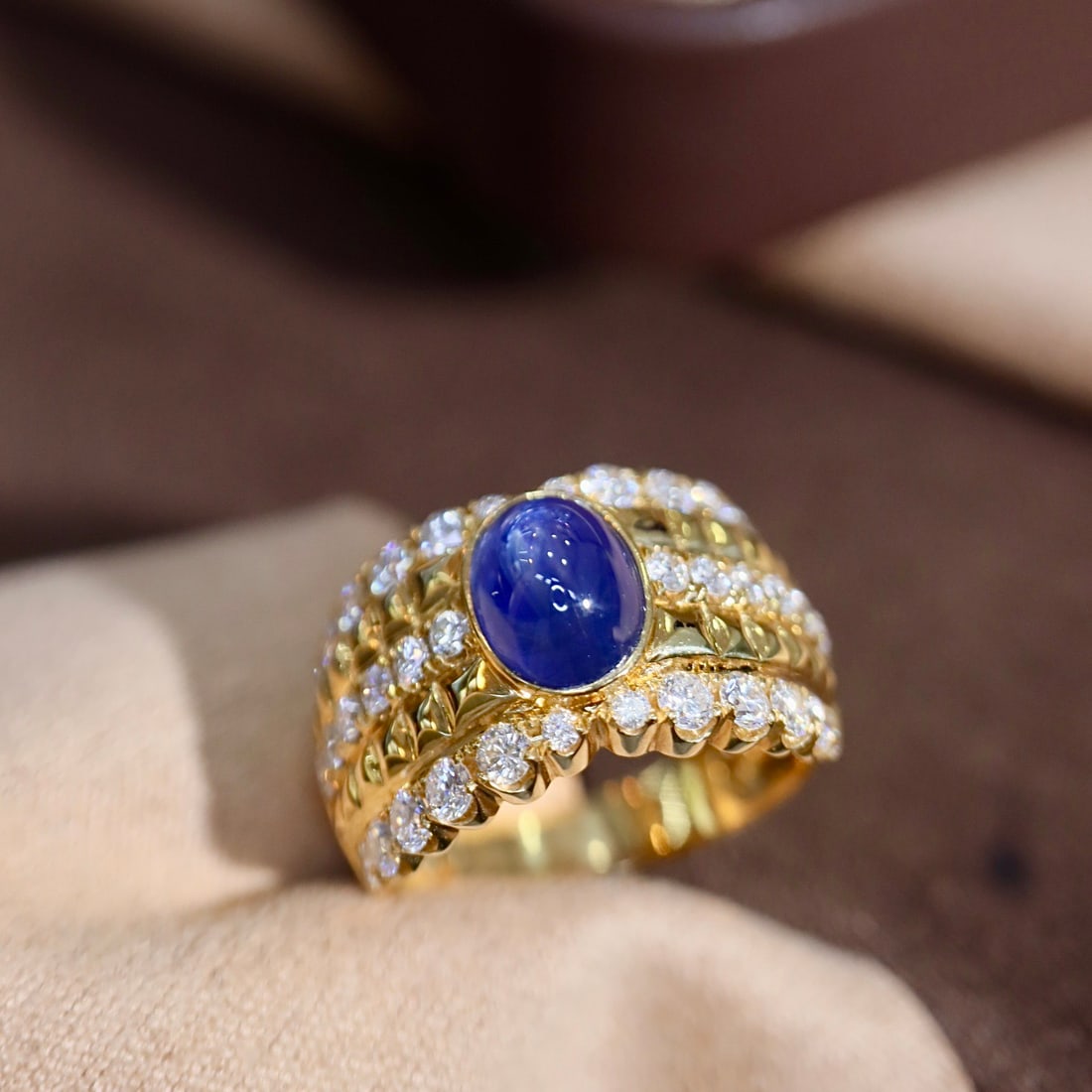 14k Gold 3.31 Ctw Natural Star Sapphire & Diamond Ring - 4