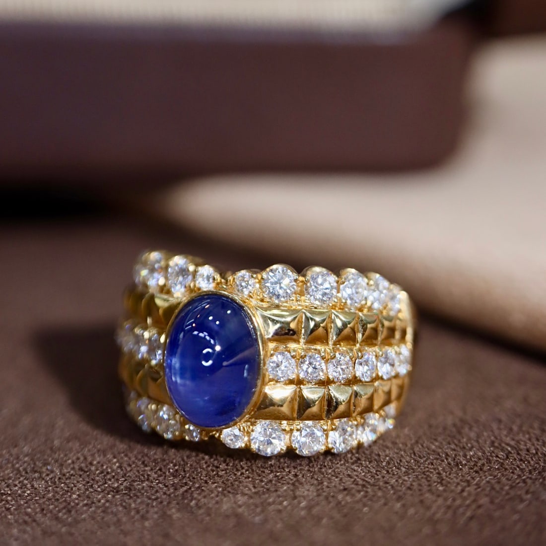 14k Gold 3.31 Ctw Natural Star Sapphire & Diamond Ring - 7