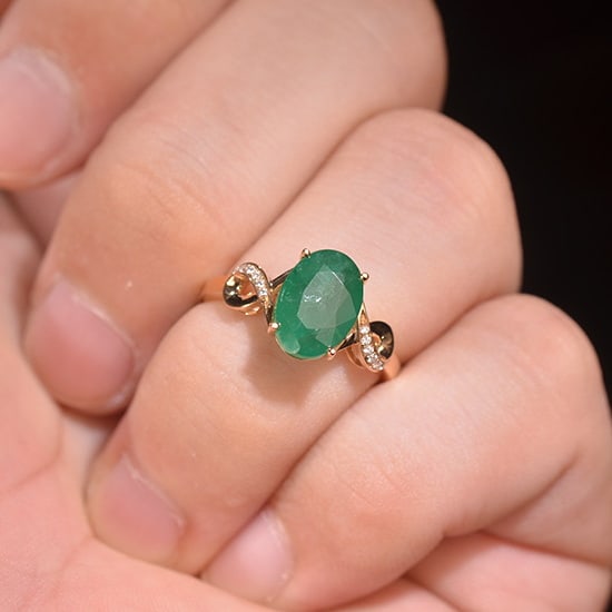 14k Gold 2.59 Ctw Natural Emerald & Diamond Ring - 5