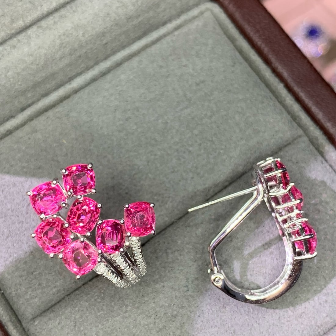 14k Gold 4.52 Ct Natural Spinel & Diamond Earrings - 4