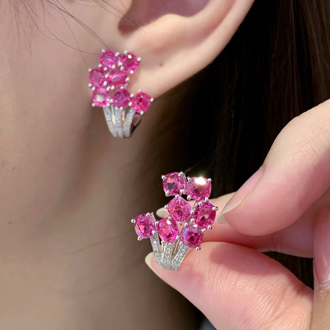 14k Gold 4.52 Ct Natural Spinel & Diamond Earrings - 5