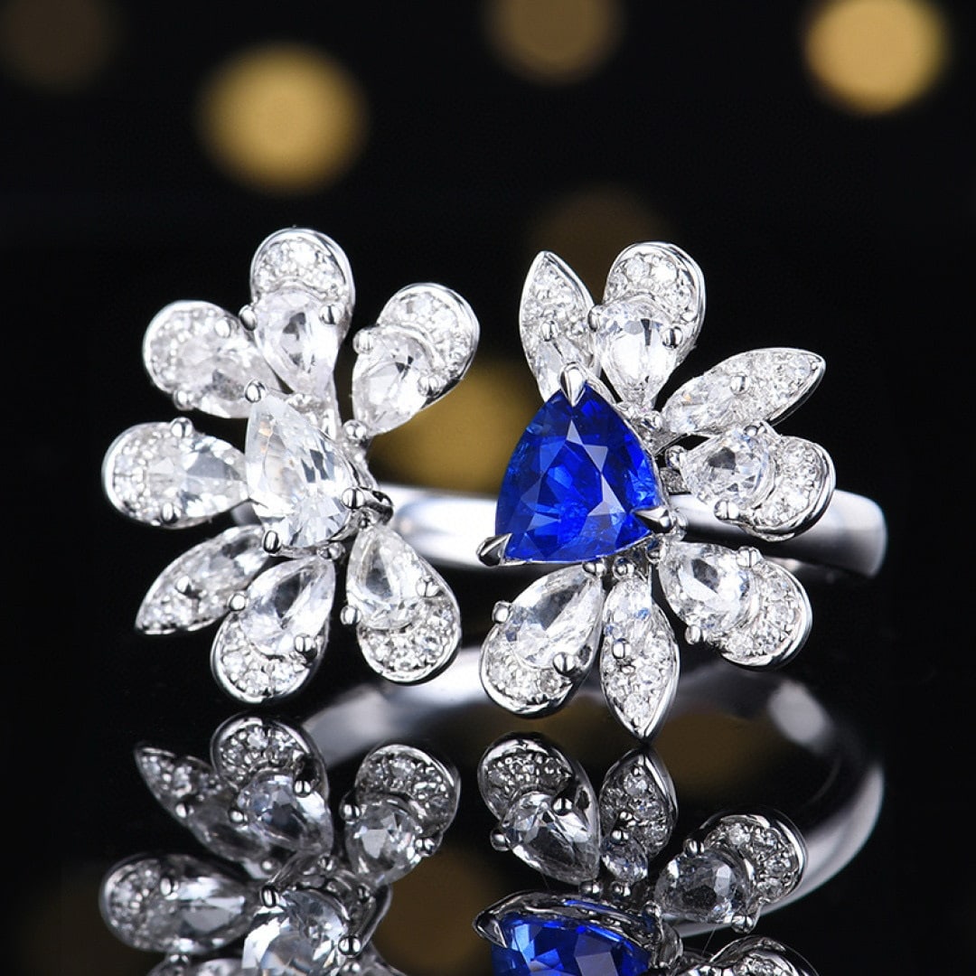 14k Gold 0.95 Ctw Natural Sapphire & Diamond Ring - 2