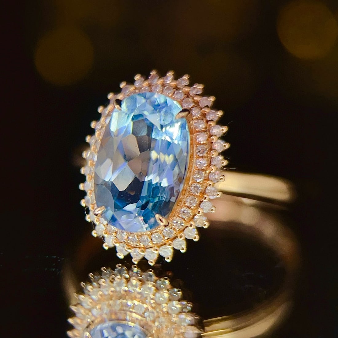14k Gold 1.92 Ct Natural Aquamarine & Diamond Ring - 4
