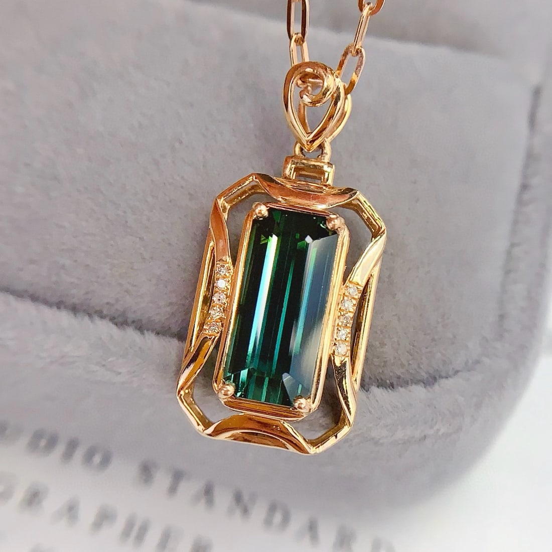 14k Gold 2.25 Ct Natural Tourmaline & Diamond Pendant( Without Chain ) - 2