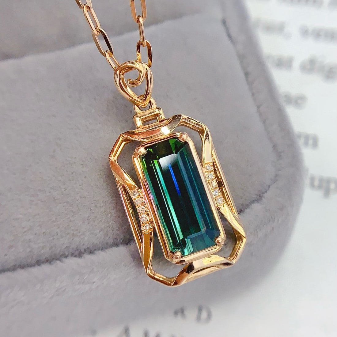 14k Gold 2.25 Ct Natural Tourmaline & Diamond Pendant( Without Chain ) - 3