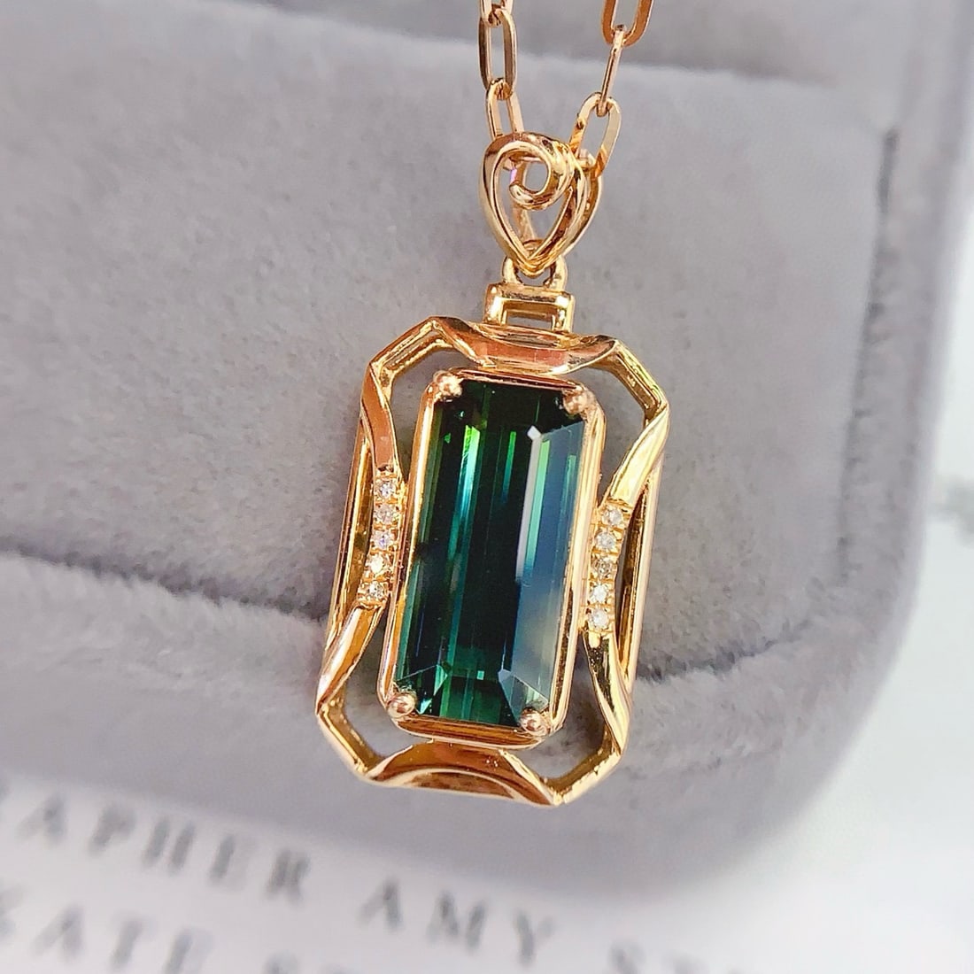 14k Gold 2.25 Ct Natural Tourmaline & Diamond Pendant( Without Chain ) - 4