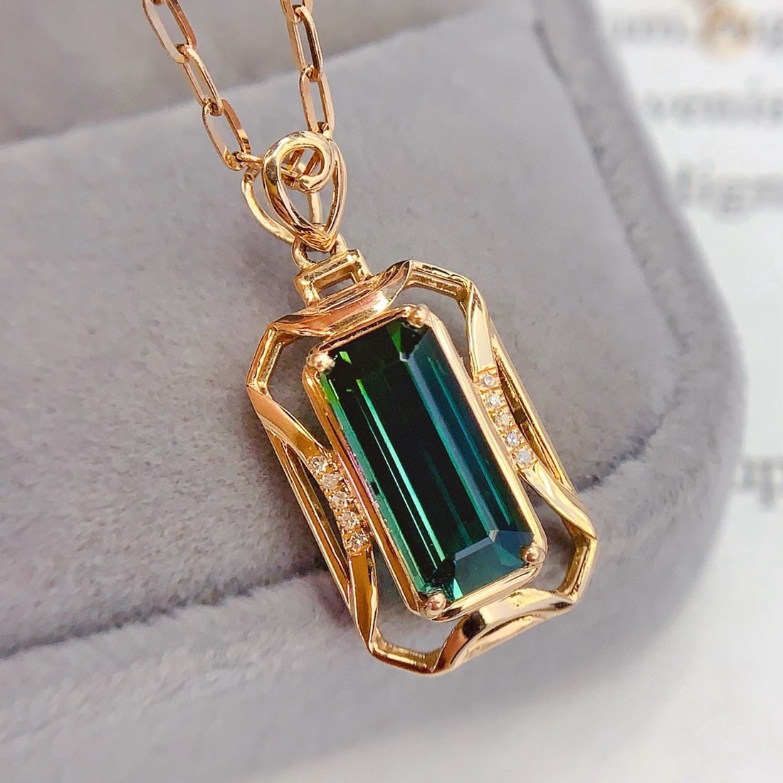 14k Gold 2.25 Ct Natural Tourmaline & Diamond Pendant( Without Chain ) - 5