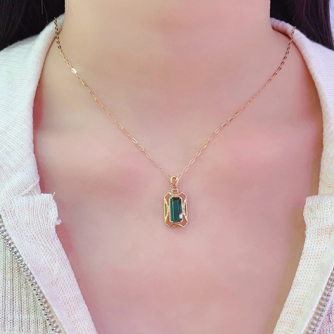 14k Gold 2.25 Ct Natural Tourmaline & Diamond Pendant( Without Chain ) - 6