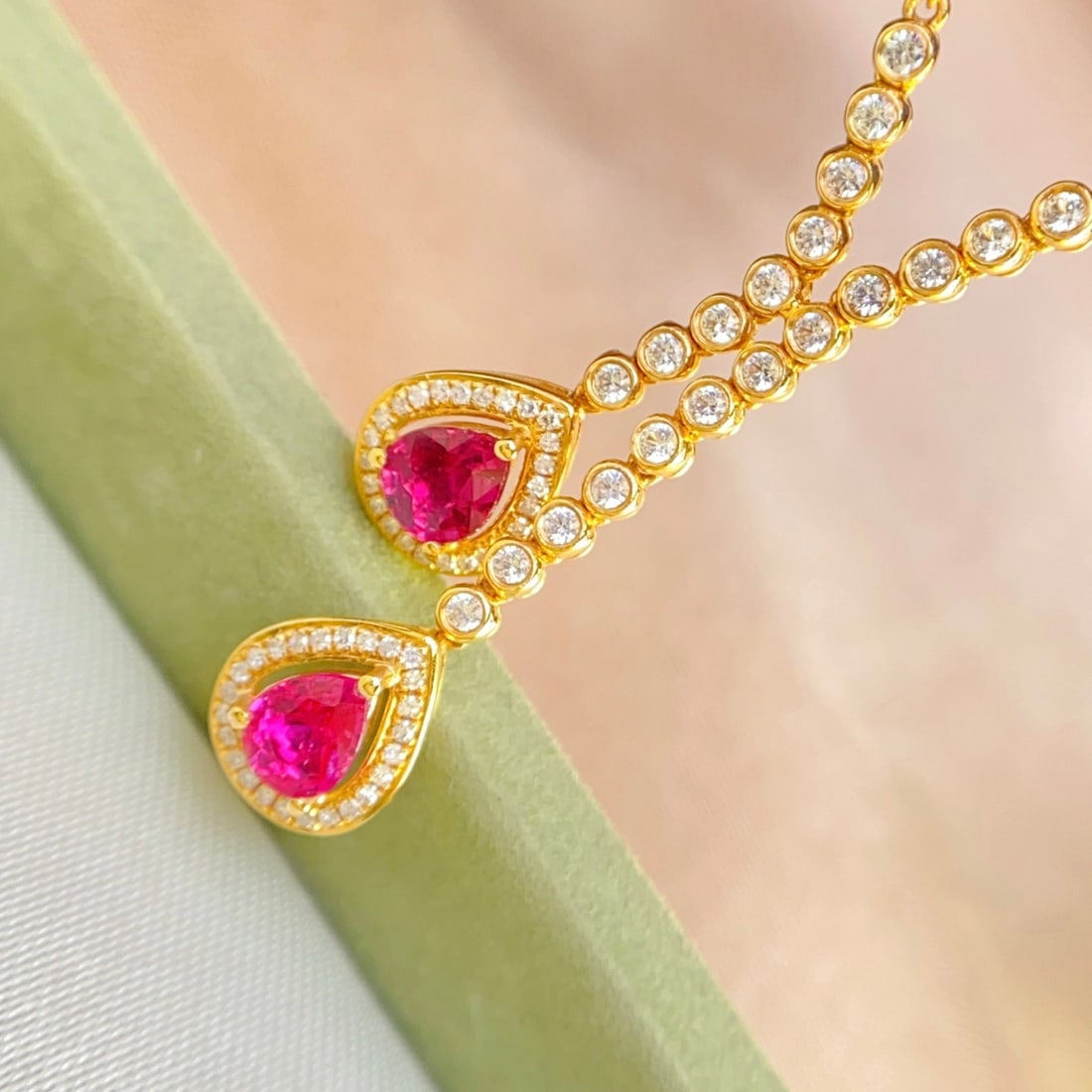 14k Gold 1.00 Ct Natural Ruby & Diamond & Sapphire Necklace - 2