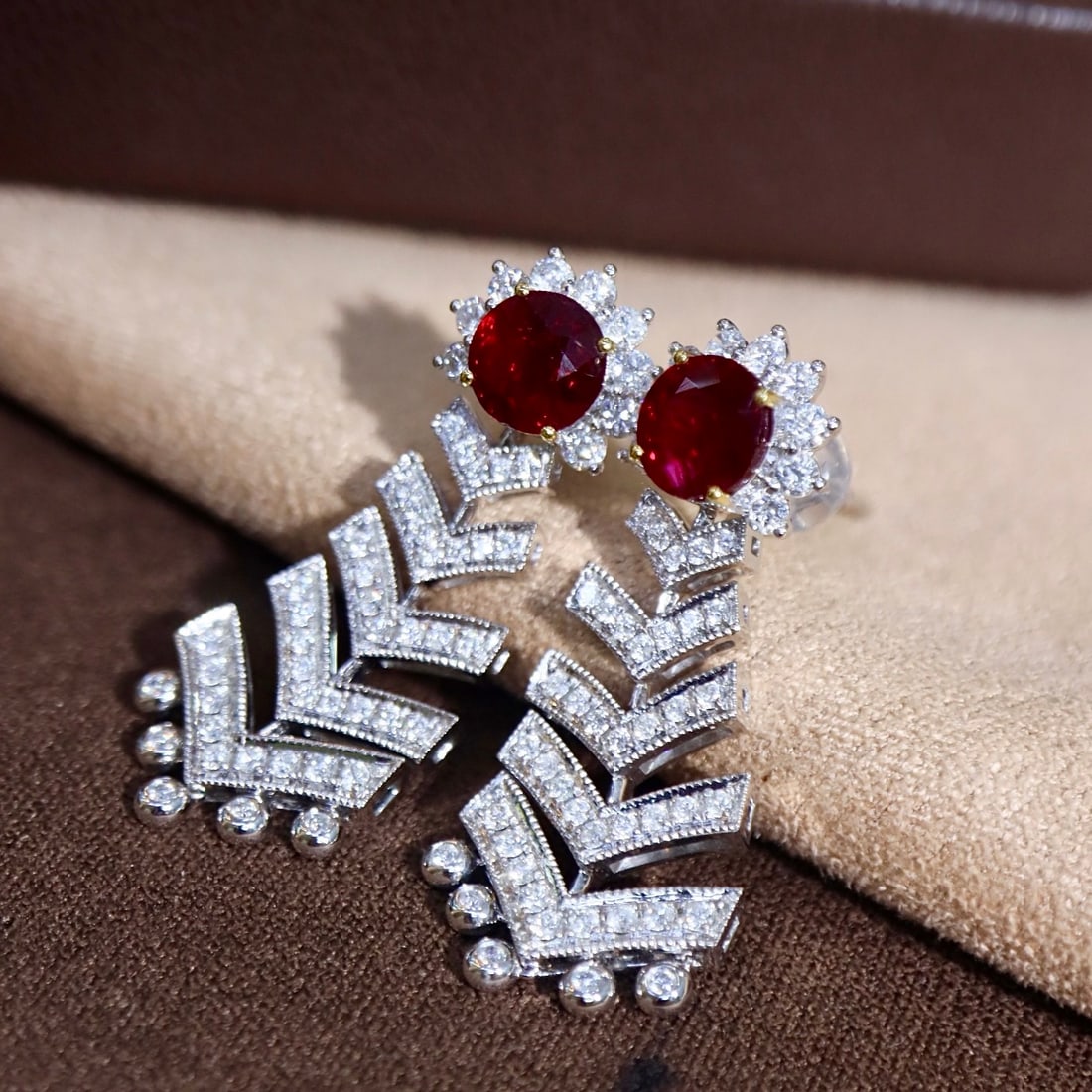 14k Gold 2.90 Ctw Natural Ruby & Diamond Earrings - 2