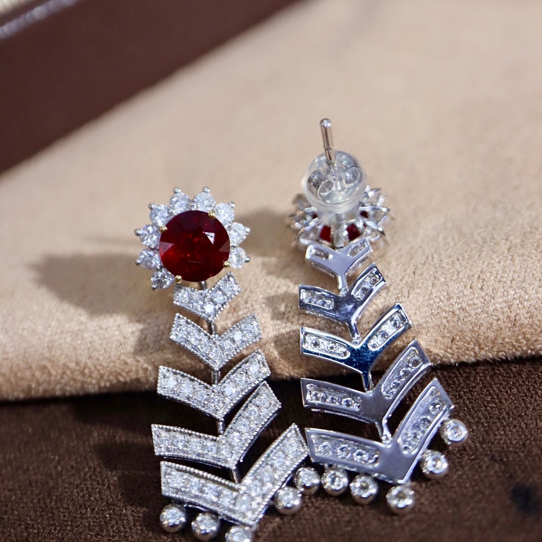 14k Gold 2.90 Ctw Natural Ruby & Diamond Earrings - 3