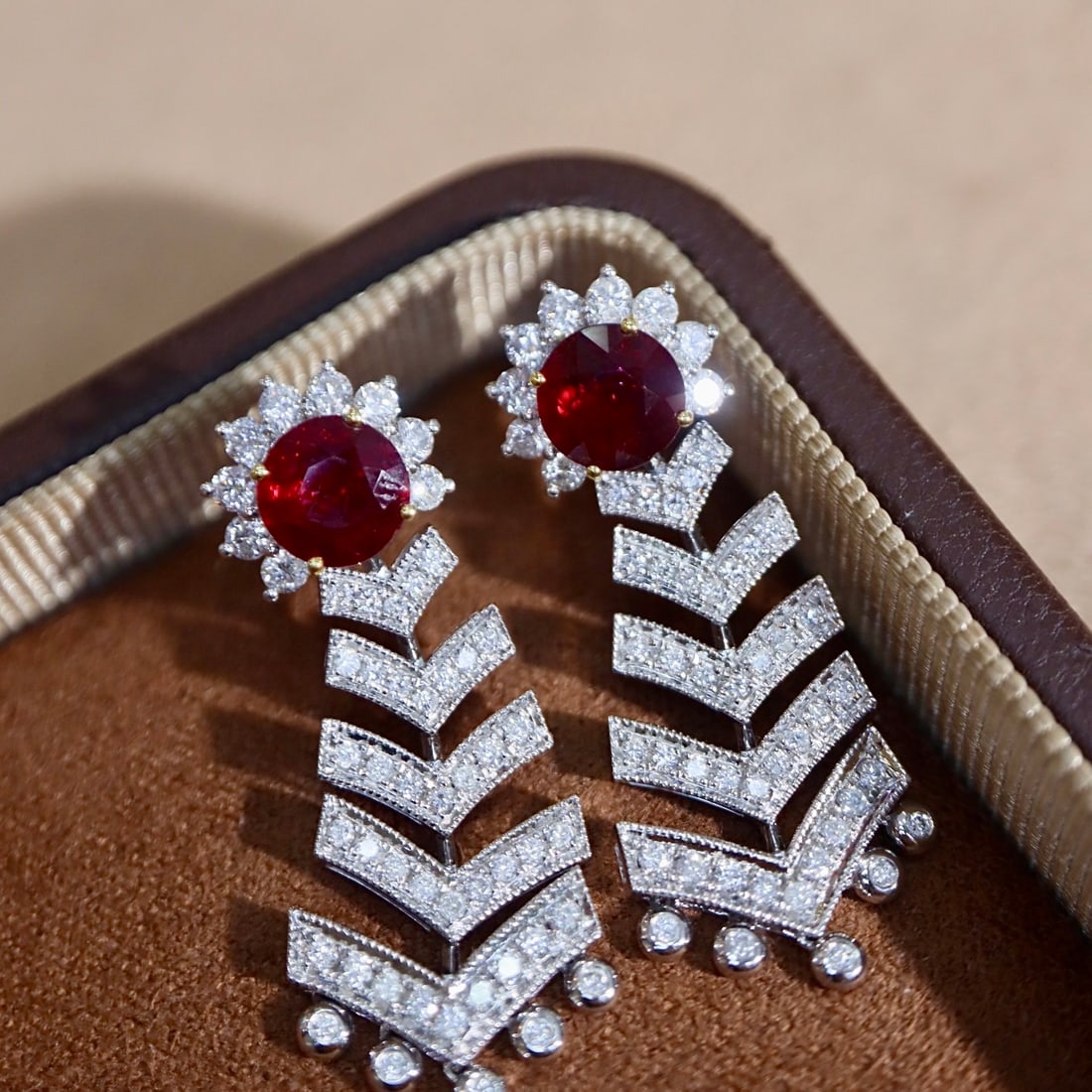 14k Gold 2.90 Ctw Natural Ruby & Diamond Earrings - 4