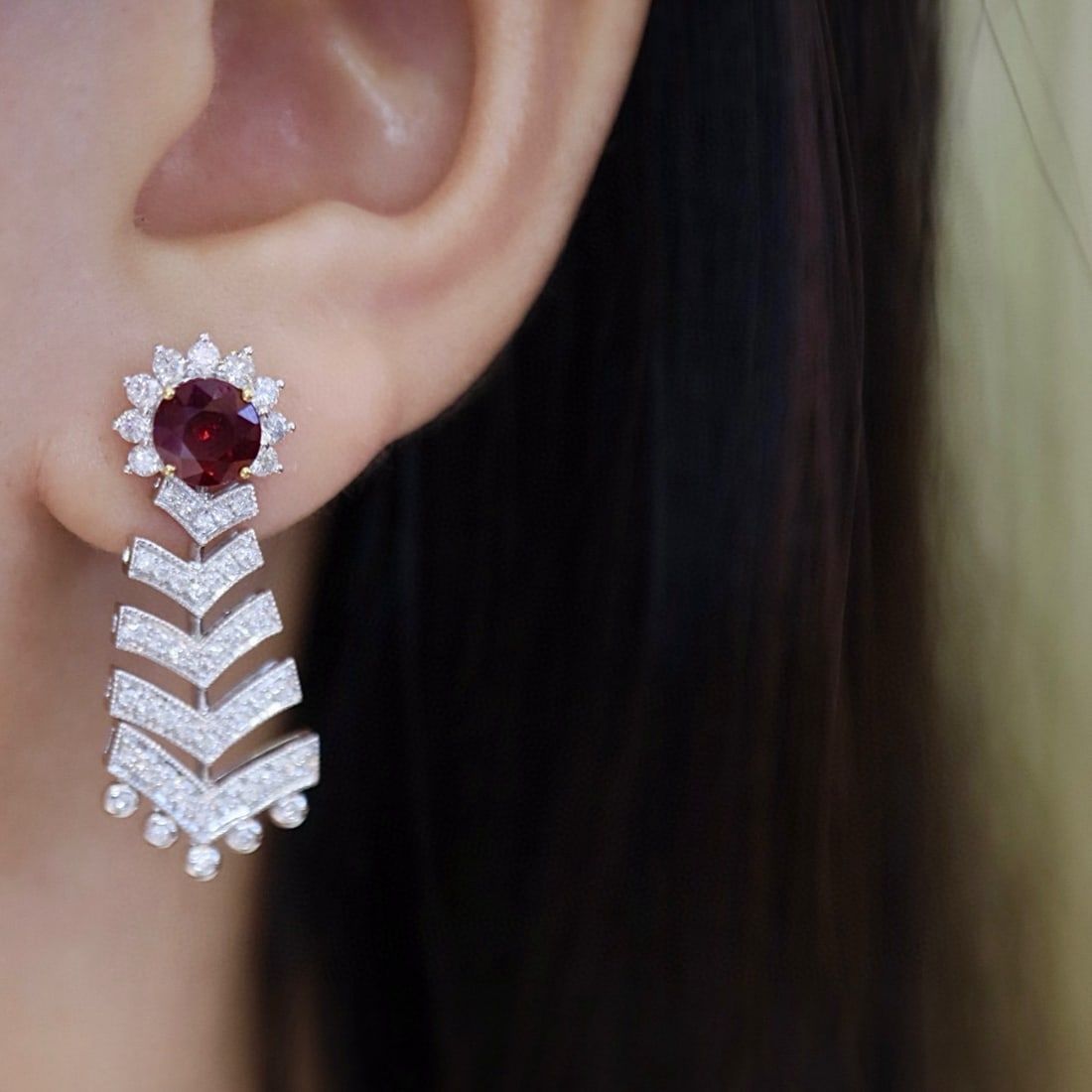 14k Gold 2.90 Ctw Natural Ruby & Diamond Earrings - 5