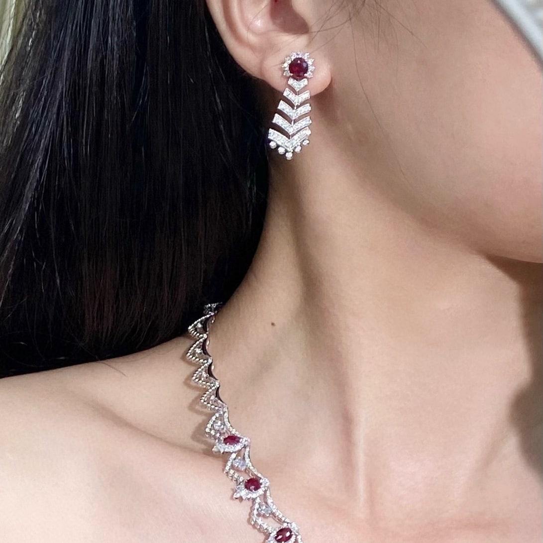 14k Gold 2.90 Ctw Natural Ruby & Diamond Earrings - 6