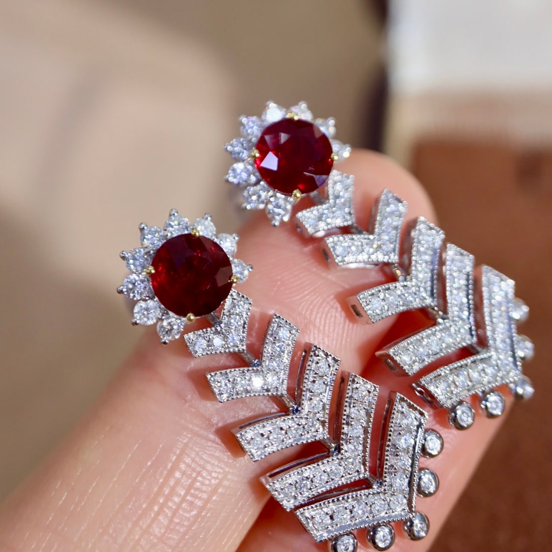 14k Gold 2.90 Ctw Natural Ruby & Diamond Earrings - 7
