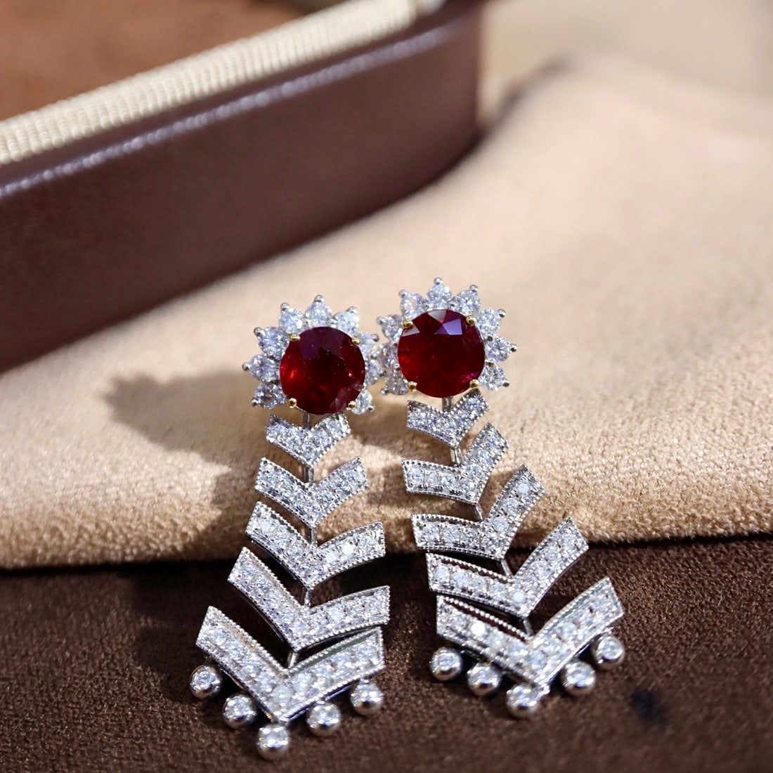 14k Gold 2.90 Ctw Natural Ruby & Diamond Earrings - 8