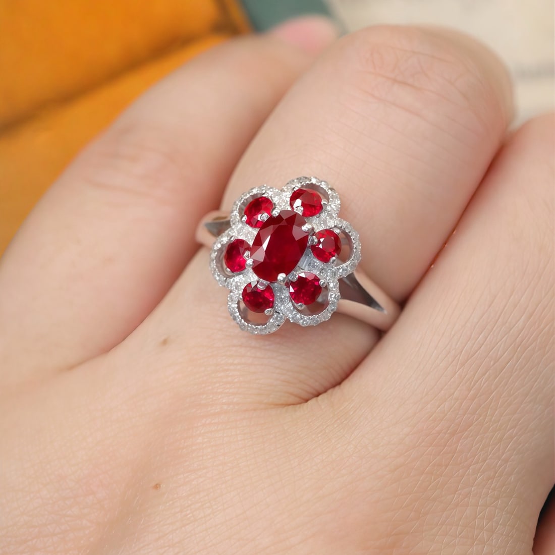 14k Gold 0.73 Ctw Natural Ruby & Diamond Ring - 5