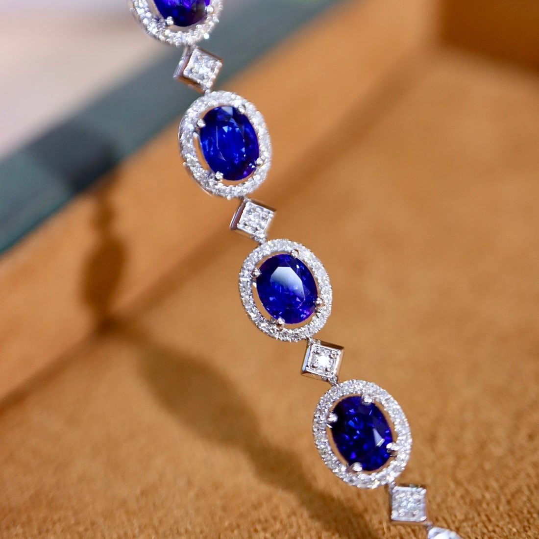 14k Gold 4.61 Ctw Natural Sapphire & Diamond Bracelet - 7