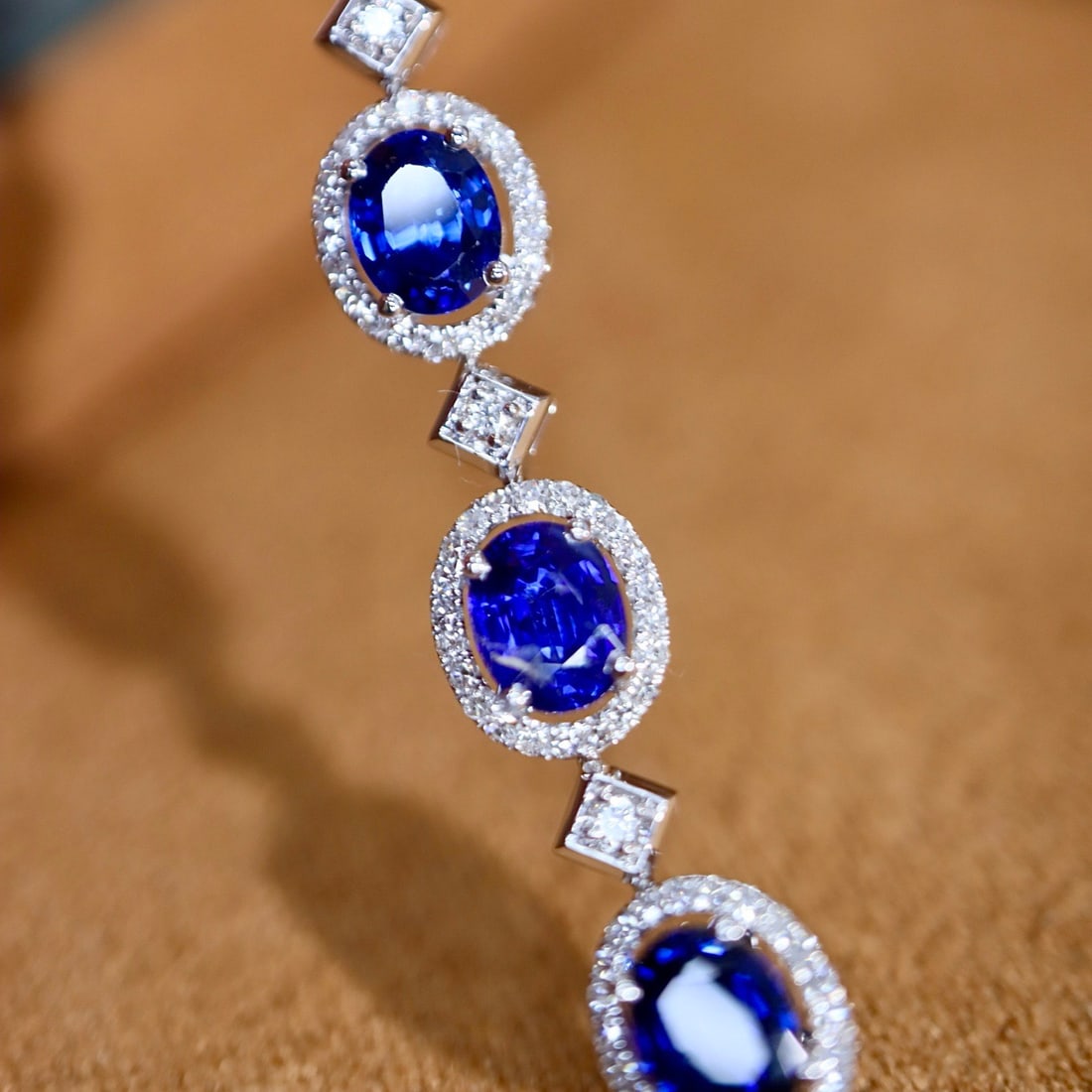 14k Gold 4.61 Ctw Natural Sapphire & Diamond Bracelet - 8