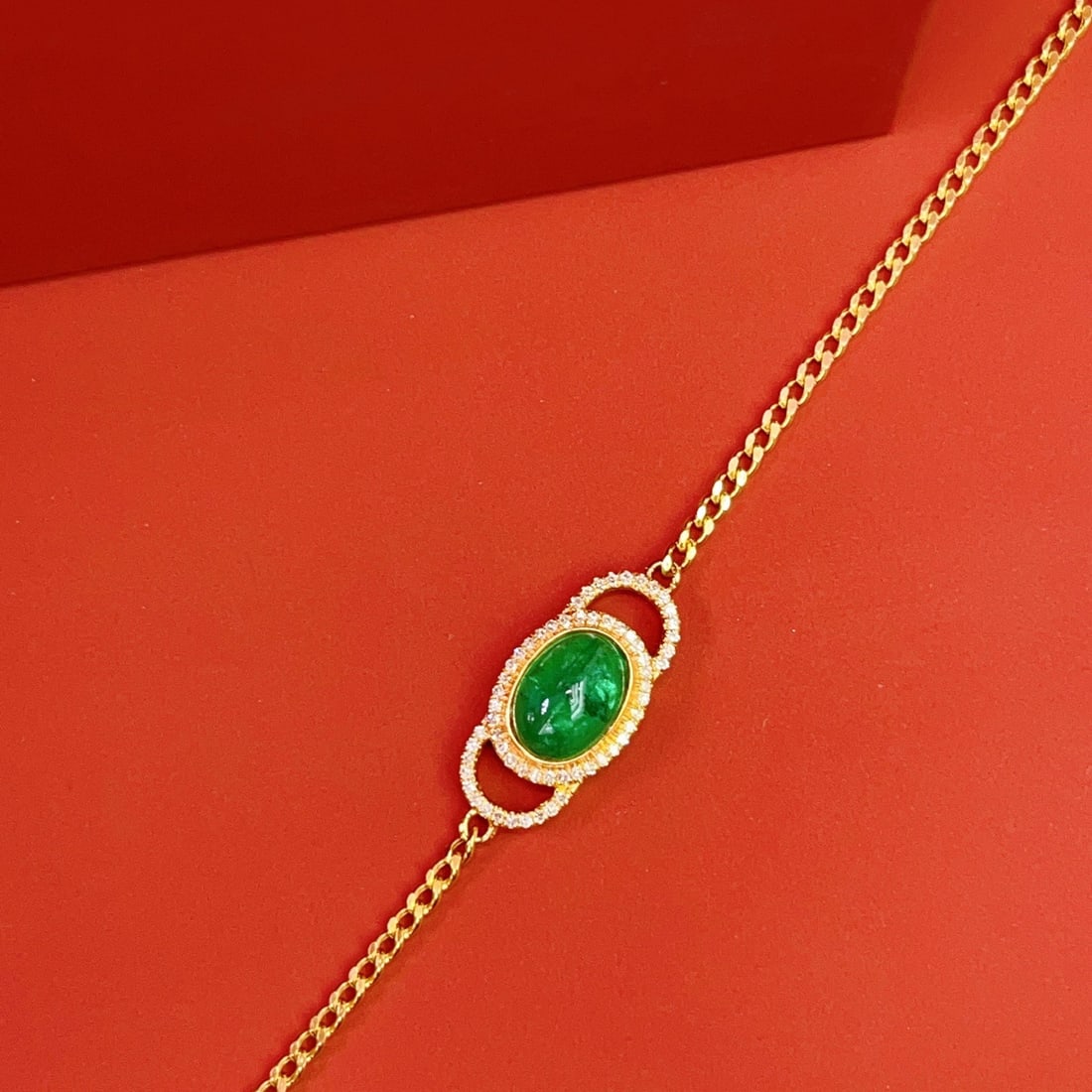 14k Gold 1.15 Ct Vivid Green Natural Emerald & Diamond Bracelet - 3
