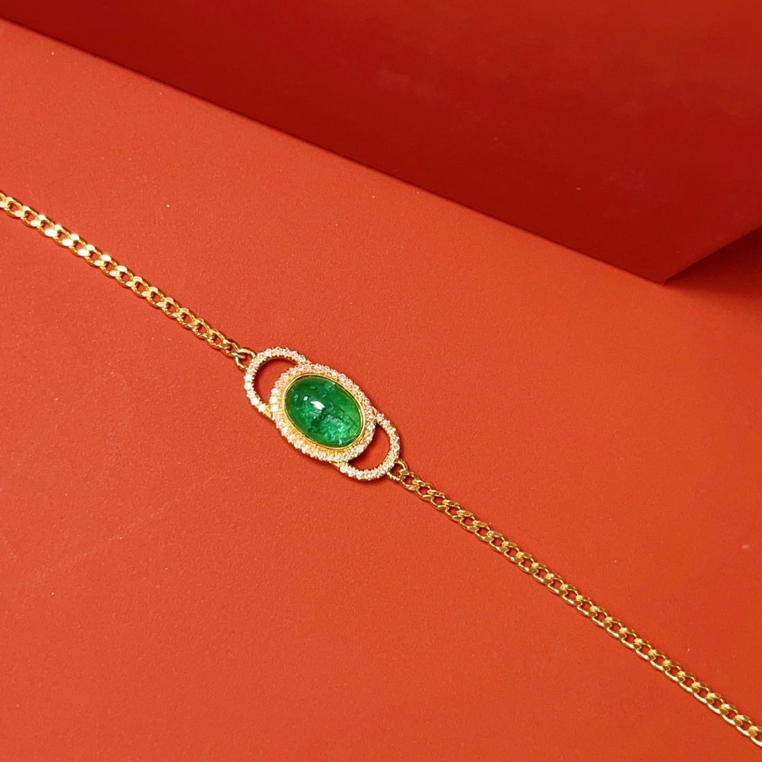 14k Gold 1.15 Ct Vivid Green Natural Emerald & Diamond Bracelet - 6