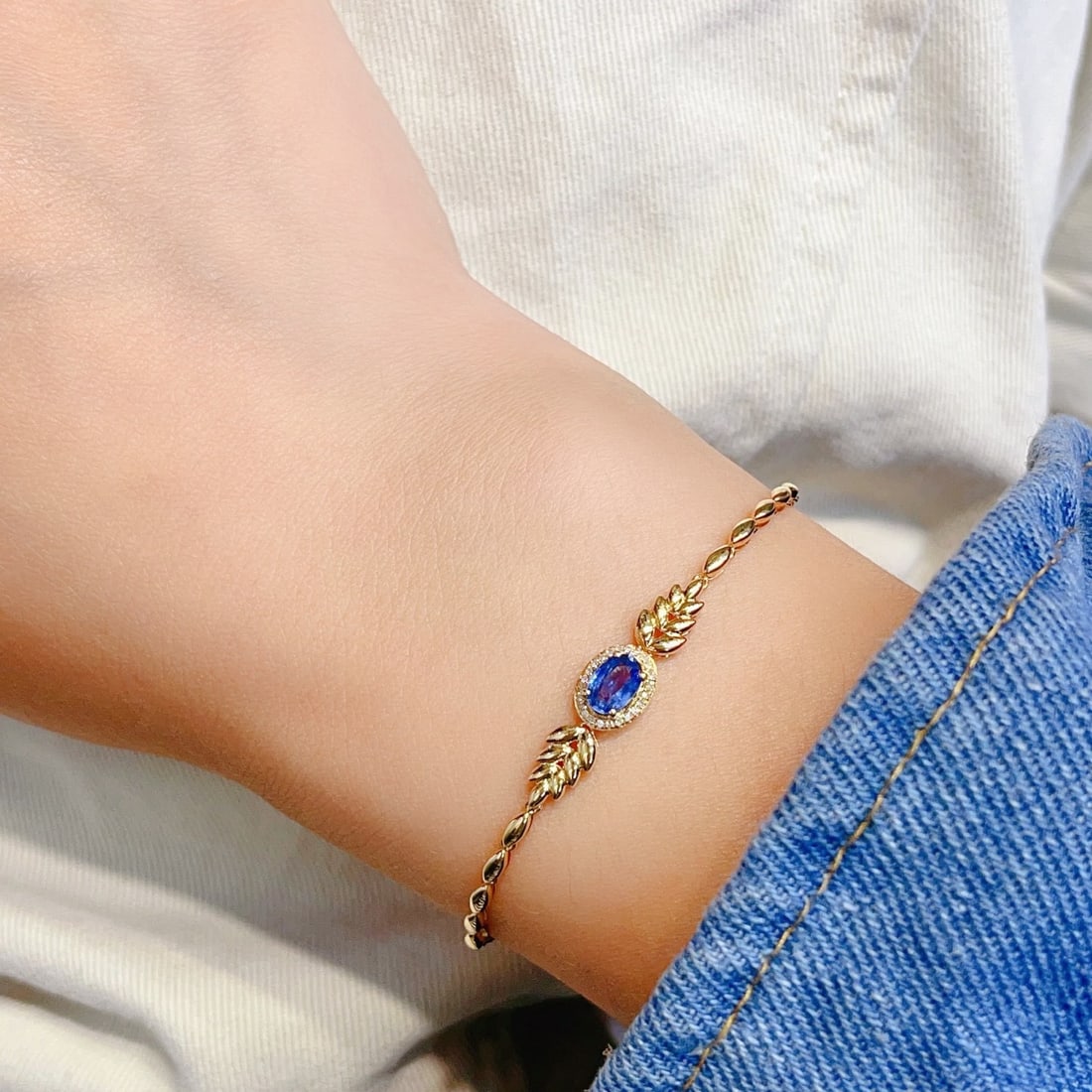 14k Gold 0.70 Ct Natural Sapphire & Diamond Bracelet - 5
