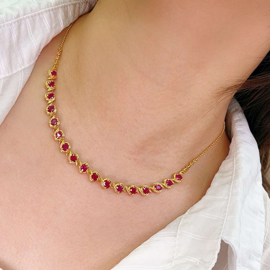 14k Gold 6.68 Ct Natural Ruby & Diamond Necklace - 7