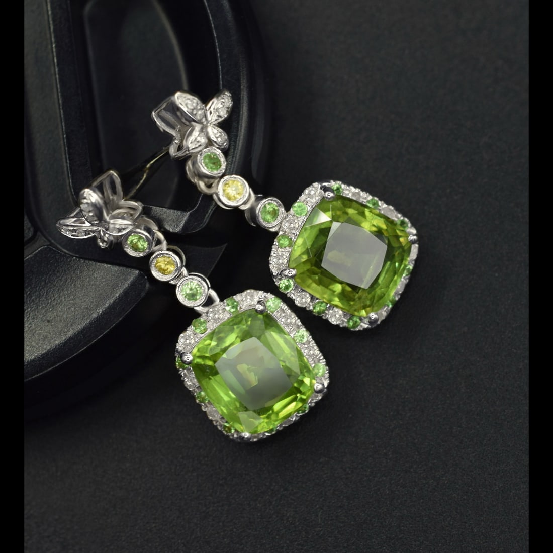 14k Gold 7.05 Ctw Natural Peridot & Diamond Earrings - 2