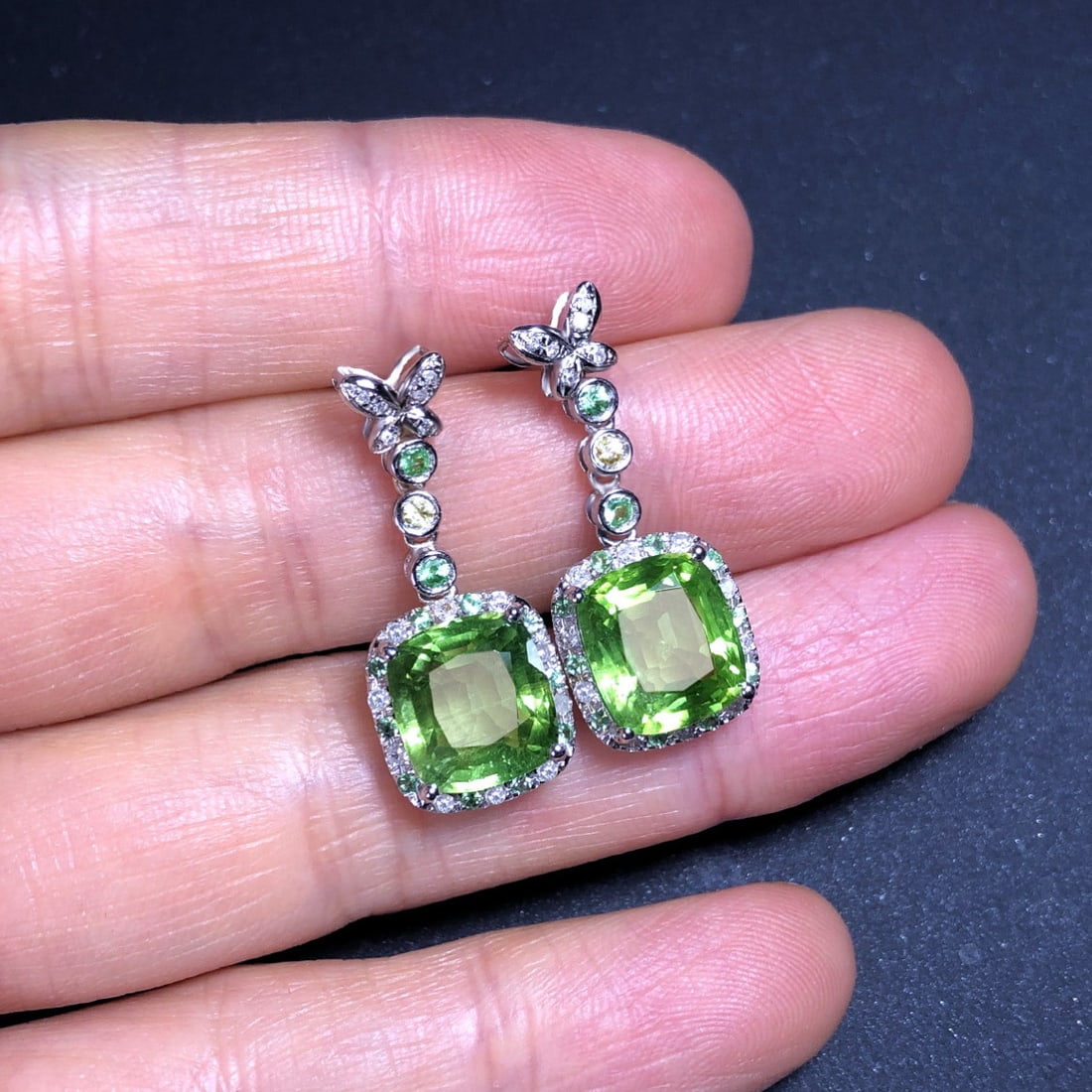 14k Gold 7.05 Ctw Natural Peridot & Diamond Earrings - 3