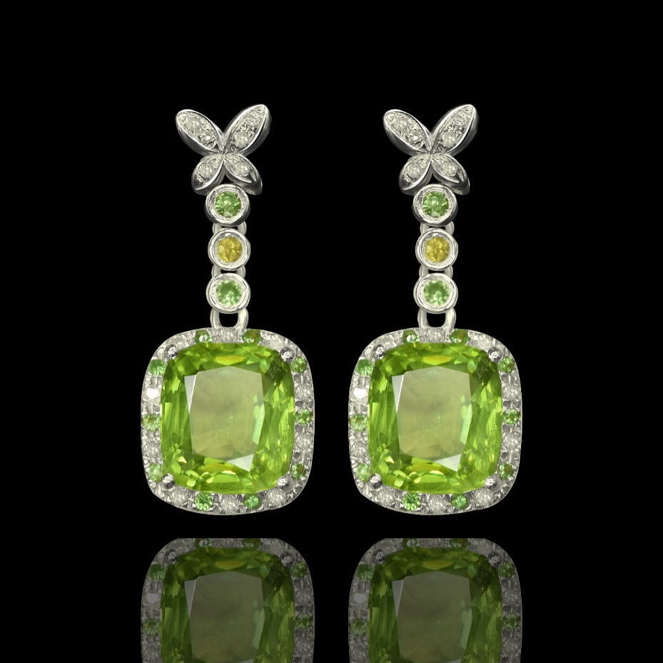 14k Gold 7.05 Ctw Natural Peridot & Diamond Earrings - 4